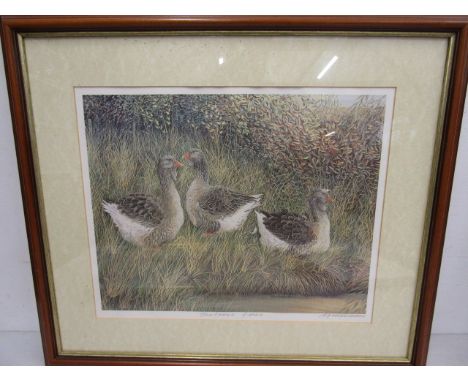 A hand signed print of geese 56x48cm