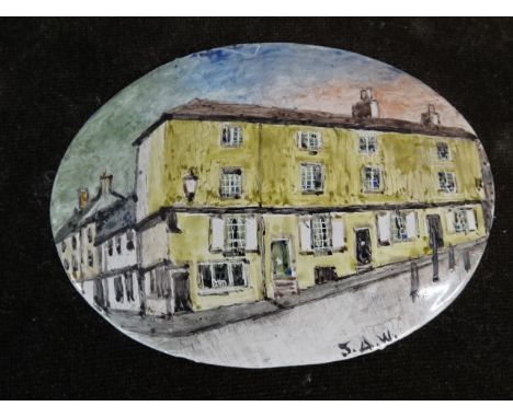 Staffordshire enamel painting of a Norwich scene on copper by J.A. Wylde. Frame size 14cm x 17cm approx&nbsp;