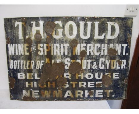 T.H Gould wine, sprit merchant Newmarket enamel sign 92x62cm