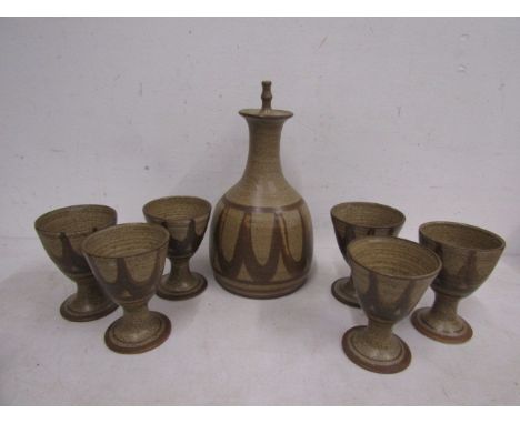 Dersingham pottery decanter and goblets