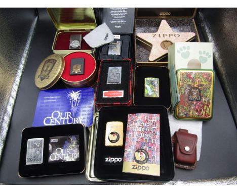 8 limited edition Zippo's and a leather zippo case. All boxed, some with certs, as new