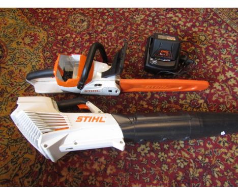 Stihl Lithium battery leaf blower and chainsaw, in working order with full charge in battery