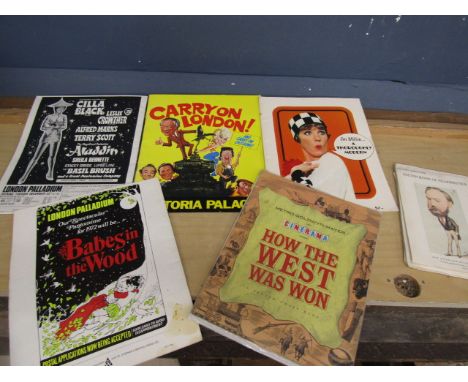 Souvenir brochures inc Carry On and a sketch book of celebrities cartoons by Figaro