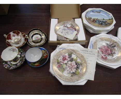 Royal Worcester picture plates, 4 cup &amp; saucers inc Paragon and Royal Albert plus a Land girl picture plate