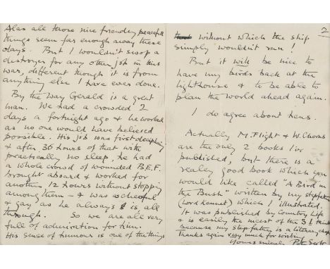 Scott (Sir Peter, painter, ornithologist, and broadcaster, 1909-89) Autograph Letter signed to Josephine Peyman, of Blackwell