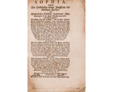 Pordage (John) Sophia: das ist, Die Holdseelige ewige Jungfrau der Göttlichen Weisheit, first edition, small ink ownership in