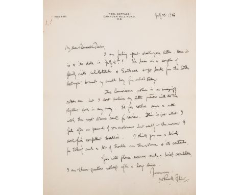 NO RESERVE Flint (Sir William Russell, artist, 1880-1969) Autograph Letter signed to Randall Davies, 1p., sm. 4to, Peel Cotta