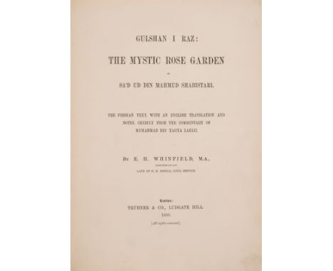 Sufism.- Shabestarī (Saʿd od-Dīn Maḥmūd) Gulshan I Raz: The Mystic Rose Garden, translated by E. H. Whinfield, text in Englis