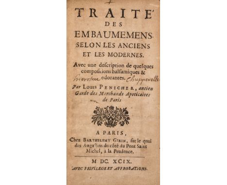 Embalming.- Penicher (Louis) Traité des Embaumemens selon les Anciens et les Modernes, first edition, title with woodcut orna