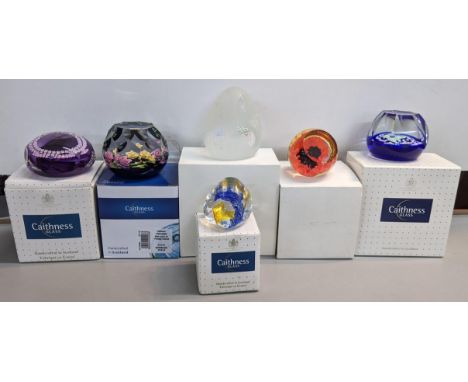 Six boxed Caithness paperweights to include Diamond Jubilee Prestige Garland, Crown Cypher, Royal Golden Wedding Bell and oth