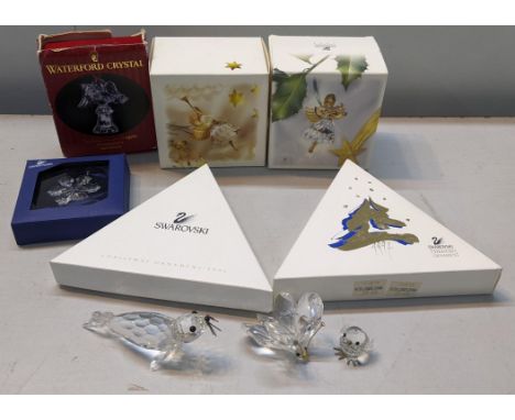 Boxed and loose Swarovski Christmas ornaments to include 1997 and 1998  and others together with a boxed Waterford crystal mi