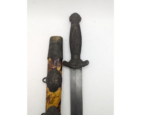 A 19th century Chinese Jian Short sword with tortoise shell  and brass mounted scabbard A/F total length 58cmLocation: 