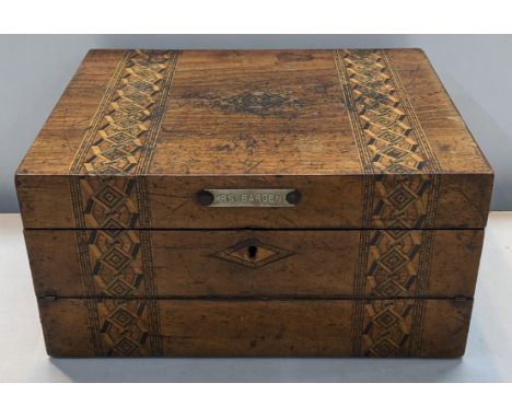 A Victorian Tunbridge ware walnut writing box, the interior having  a gold art writing slopeLocation: 