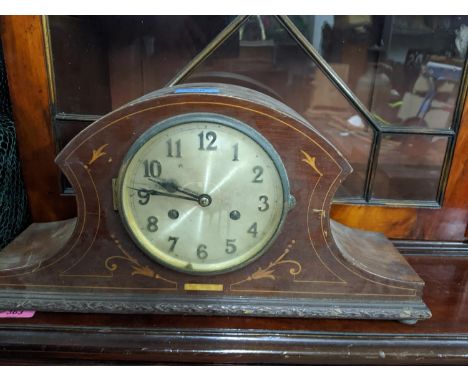 an Edwardian inlaid mahogany Napoleon Hat mantel clock, ceramics, glass and other items   Location: G 