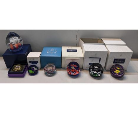 A selection of boxed paperweights to include Caithness love token, Caithness prestige Queen Mother, Strathearn and othersLoca