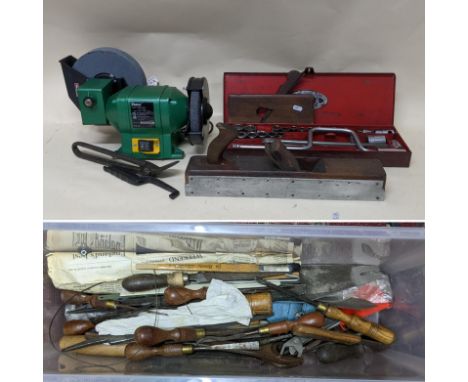 A mixed lot of tools to include a Ferm grinder, Britool socket set, wood working planes and other itemsLocation: 