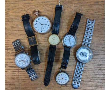 Watches to include a gold plated pocket watch, a Continental silver fob watch and various wristwatches Location: 