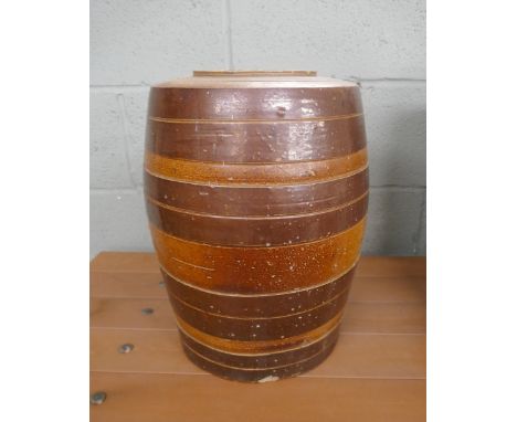 Glazed stone stick stand in form of barrel