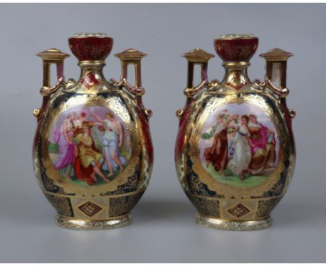 Pair of antique Austrian portrait vases - Approx Height 21cm