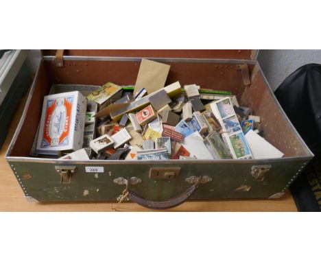 Collection of vintage match boxes in tin trunk together with 2 others
