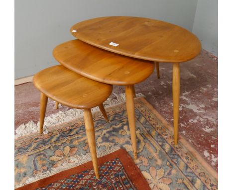 Nest of 3 Ercol blonde elm pebble tables 