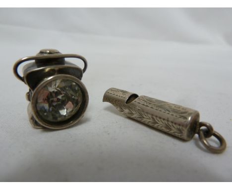 Railway Interest - A small silver guards whistle, decorated with bands of foliate motifs, Birmingham 1900, makers mark W.A fo