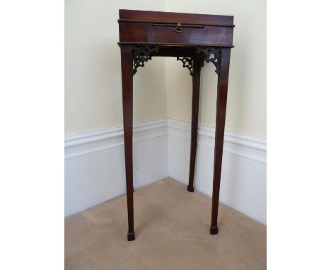 A Chinese Chippendale style candle stand, with pull out cup slide, h 66.5 cm w 29.5 square 