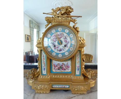 A French Ormolu and porcelain mantel clock, signed Lenoir a Paris,&nbsp; the porcelain decorated in Sevres style, the movemen