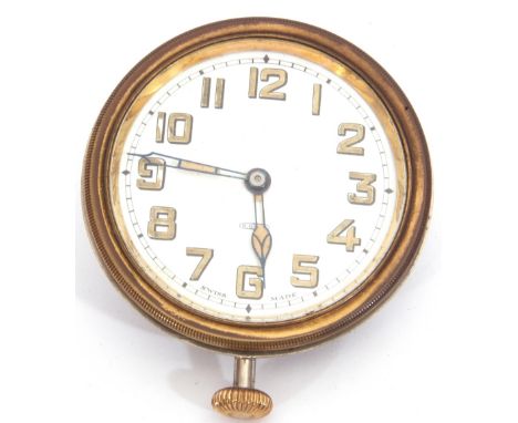 Second quarter of 20th century nickel cased car watch of inset type, with button wind, having blued steel and luminous hands 