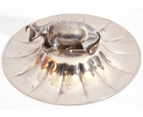 William IV circular butter dish lid with recumbent cow finial, 12cm diam, Sheffield circa 1835 by Henry Wilkinson &amp; Co, 9