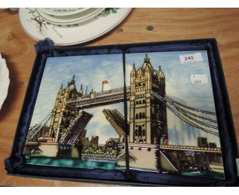 An Old Tupton ware ceramic tile depicting Tower Bridge - boxed