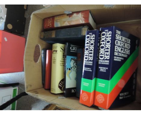 A box of vintage volumes and reference books