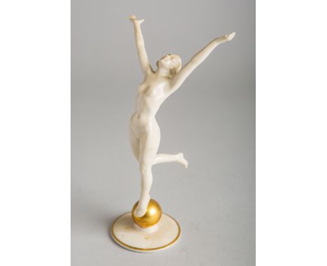 Porzellanfigur "Sonnenkind" (Hutschenreuther, Deutschland), Weißporzellan m. Goldstaffage,Entw.: Karl Tutter, Unterbodenmarke