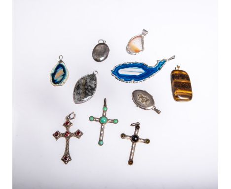 10-teiliges Konvolut von Anhängern 800/925 Silber, teils m. Farbsteinen, Gesamtgewicht ca.67 g.