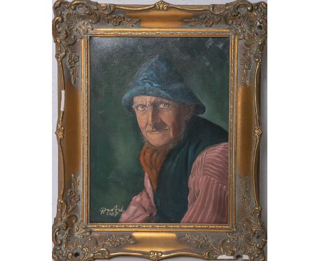 Unbekannter Künstler (wohl 20. Jh.), Portrait eines (wohl) Fischers, Öl/Lw., li. u.unleserl. sign. u. dat. "1967", ca. 40 x 3