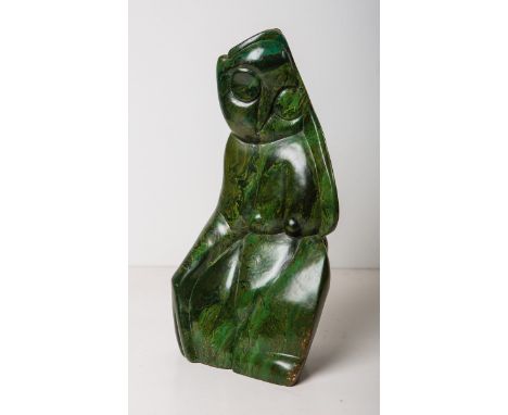 Mteki, Richard (Afrika, 20. Jh.), "Magisches Auge", Verdite, Stilisierte weibl. Figur m.Vogelkopf, Shona-Skulptur, sign., H. 