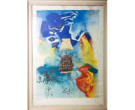 Dali, Salvador (1904 - 1989), "Mensch und Meer" (1971), Farboffsetdruck, re. u. handsign.,li. u. numm.: 13/200, Blattgröße ca