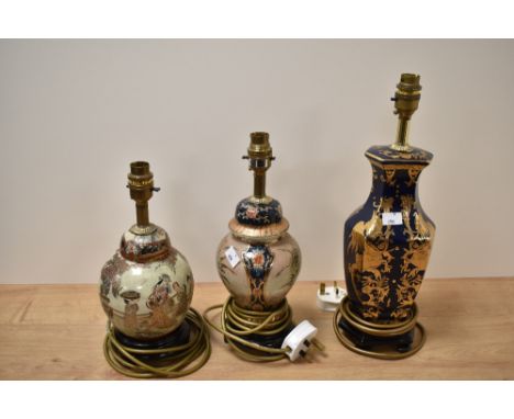 Three oriental style table lamp bases.