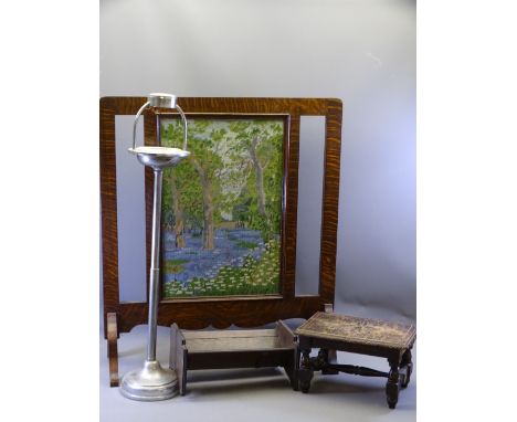 CARVED FOOTSTOOL, book rest, smoker's companion and a firescreen