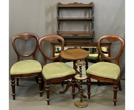 VINTAGE FURNITURE PARCEL, 6 items to include three Victorian mahogany balloon back salon chairs with drop-on upholstered seat