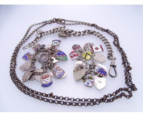 SILVER LINK BRACELETS (3) and a base metal belcher chain with swivel clip, the bracelets comprising of a fully stamped gradua