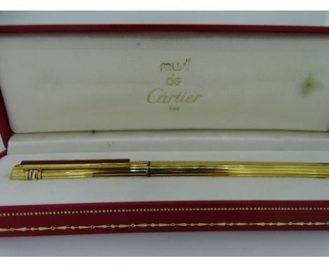 CARTIER MUST DE CARTIER TRINITY 3 ORS FOUNTAIN PEN - Vintage 1990s Fluted Gold Plated with 18ct gold nib, red enamel clip and