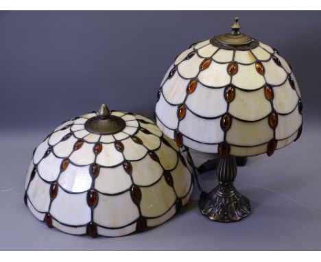 TIFFANY STYLE TABLE LAMP, 37cms tall and a matching ceiling shade, 35cms D E/T