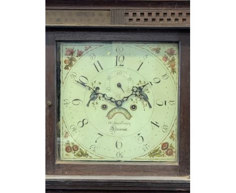 WATKIN OWEN LLANRWST OAK LONGCASE CLOCK, 13in square painted dial with subsidiary seconds and date aperture before a twin wei