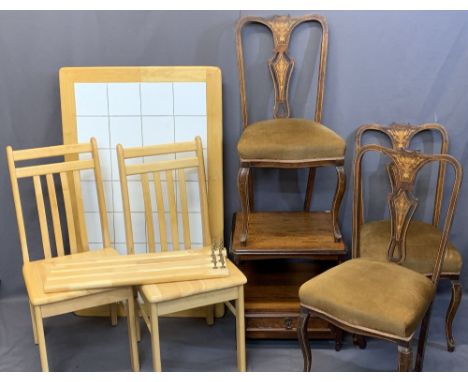 VINTAGE &amp; LATER FURNITURE PARCEL, 6 pieces to include a lightwood tile top kitchen table and two stick back chairs, three