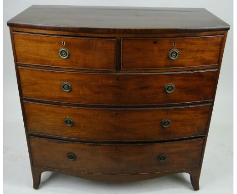 19th century mahogany bow front chest of 5 drawers,
width 3'5", height 3.4", depth 1'9".
Ex property of the  American Embassy