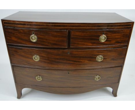 19th century mahogany bow front chest of drawers,
width 3'5", height 2'7.5", depth 1'8.5", 
Ex property of the American Embas