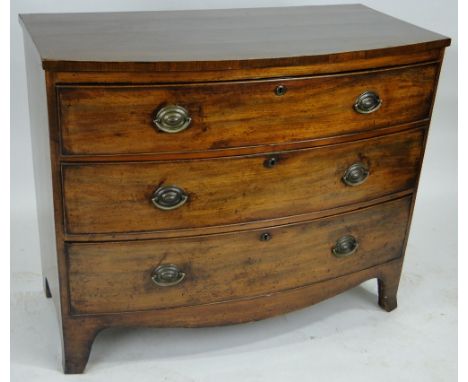 A 19th century mahogany bow front chest of drawers,
width 3'5", height 2'9", depth 1'7", 
Ex property of the American Embassy