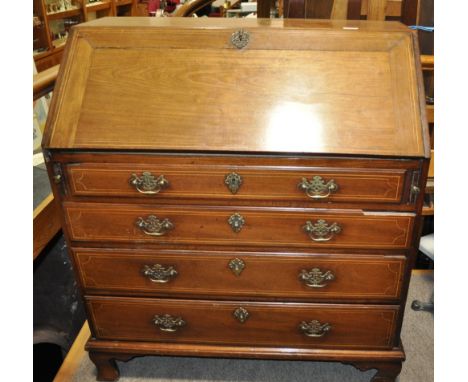 19th century mahogany bureau,
with 4 long drawers on bracket feet, width 3', height 3'5", depth 1'8".