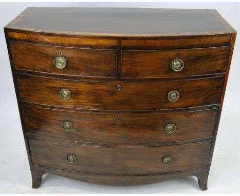 19th century mahogany bow front chest of drawers,
width 3'9", height 3'6", depth 1'9", 
Ex property of the American Embassy i